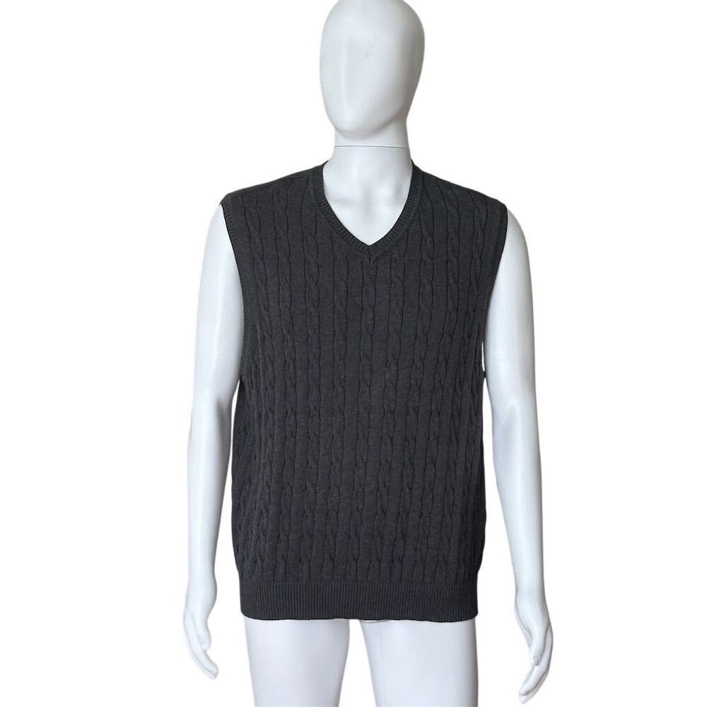 Club Room Men's Cable Knit V-Neck Sweater Vest Gray Size L - Picture 8 of 9